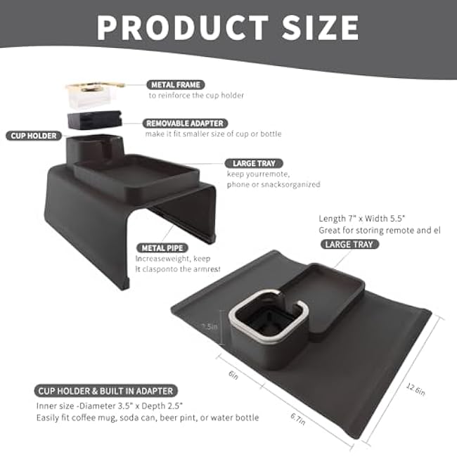 Couch Cup Holder Tray, Silicone Couch Drink Holder, Strong and Weighted Phone/Remote Sofa Cup£¬Gifts for Mom, Dad, Husband, Couch Remote Control and Phone Organizer (Black)