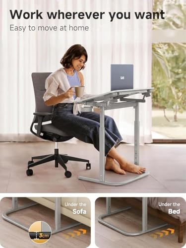 Image of HOMERK SAIJI TV Tray Table Heavy Duty Extra Large, Height & Tilt Adjustable Portable Laptop Desk for Couch & Bedside, Upgraded Dinner Tray for Adults & Kids Eating & Work, Black Grey F3