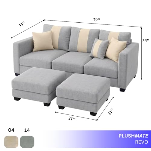 Image of Revo 5 Seater L Shape Sofa Set with 2 Movable Ottomans | Flexible Layout | Luxury Velvet Suede Fabric | Modern Living Room Sofa | Light Grey