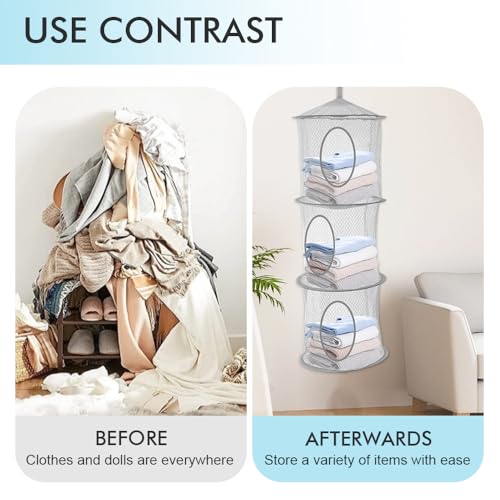YZROHYI 2 Stück Aufbewahrungsnetz Hängend,Faltbare Hängeaufbewahrung Kinderzimmer,Hängeorganizer Camping Organizer Hängend Zelt,Hängeregal Kleiderschrank mit 3 Fächern,Kuscheltier Aufbewahrung Netz