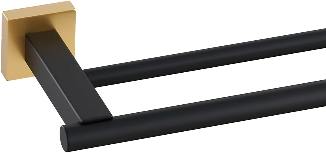Miyili Double Towel Bar 30-Inch Stainless Steel Bathroom Towel Rack Holder Wall Mount Black & Gold, A02BG75B