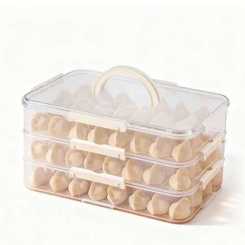 TekkPerry Plastic Cookie Storage Containers Airtight,3-Layer Food Storage Containers with Lid&Handle,Stackable Thicken Cookie Carrier for Transport Dumpling Storage Box,White