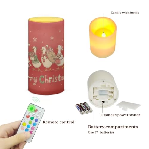Image of Poceacles LED Flameless Candles Battery Operated Candles Christmas Decor Flickering Wick Pillar Tealight for Home Outdoor Decor, Porch Goose Merry Christmas Print