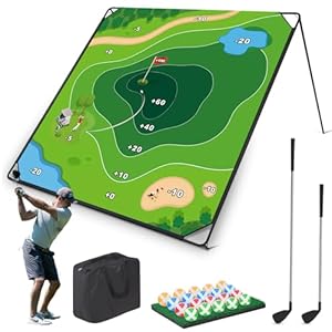 MOLACHI Golf Chipping Game, 71″x71″ Portable Sticky Golf Play Mat, Indoor Outdoor Golf Practice, 2 Adjustable Clubs ＆ 20 Sticky Golf Balls for Adults, Family Fun Yard Game Golf Lawn Activity
