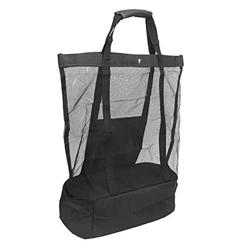 Camping Beach Mesh Tote Bag with Detachable Cooler Bag Picnic Ice Bag Insulated Cooler Pouch Multifunctional Packing Organizer Lightweight Durable Canvas for Outdoor Activities (Black)