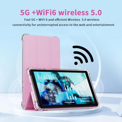 Image of IWEGGO Android 14 Tablet with Case, 7 Inch 8GB RAM+32GB ROM / 1TB Expandable Computer, 5MP Camera Tablets, 1.6Ghz Quad-core Processor, 3000mAH Battery Tablet PC, 5G WiFi, Games 7'' Android Laptop Pink