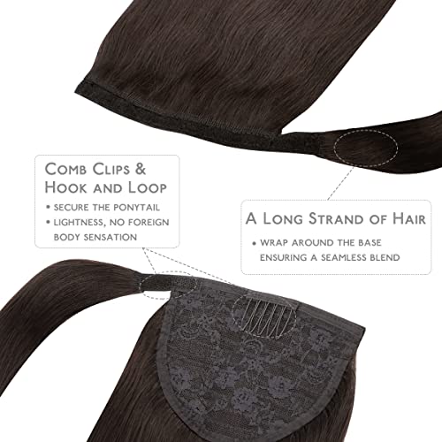 Image of WENNALIFE Ponytail Hair Extension, 18 Inch 80g Dark Brown Ponytail Extension Human Hair Clip in Wrap Around Remy Human Hair Extension Hairpieces