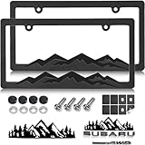 GNSZSN Mountain License Plate Frames - 2 Pack Black Plastic Car Tag Frame with 3D Mountain Design, Included Mountain Vinyl Sticker, Screws & Caps