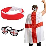 ABONDEVER 2026 Soccer Fan Flag Cape Set, National Cape Sunglasses Headband Tattoos, Flag Costume Cape for Match Day Party 4th of July(England)