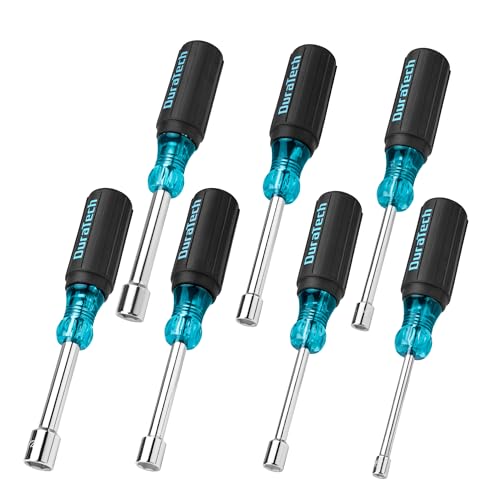 DURATECH 7 PCS SAE Nut Driver Set, Chrome Vanadium Steel Nut Drivers with Non-Slip Handles, Sizes 3/16, 1/4, 5/16, 11/32, 3/8, 7/16, 1/2-Inch, 1-Inch Hollow Shaft, Easy Nuts Tightening and Unscrewing by DURATECH - Used condition - US$21.86