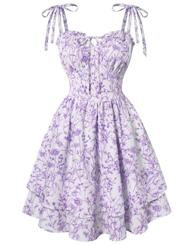Scarlet Darkness Floral Mini Dress for Women Teens Summer 2026 Fairy Corset Sundress Graduation Dresses Purple Floral L