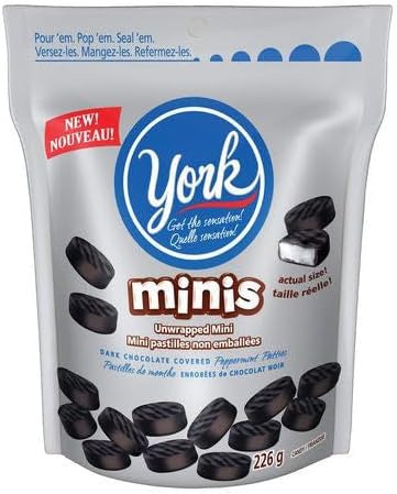 Minis Unwrapped Mini Dark Chocolate Peppermint Patties 226g/8oz. (Imported from Canada)