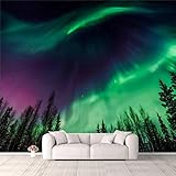 3D Wallpaper Purple and Green Northern Lights Self Adhesive Bedroom Living Room Dormitory Decor Wall Mural Stick and Peel Background Wall Ceiling Wardrobe Sticker