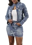 acelyn Women&rsquo;s Denim Set 2 Piece Outfits Casual Denim Jacket & Mini Skirt Set Bodycon Jean Outfits...