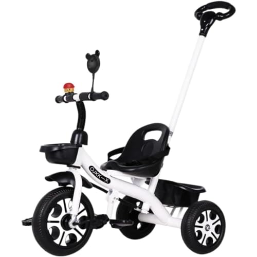 REENEW子供乗せ自転車 三輪車 キックバイク 三輪車 手押し棒付き 子供自転車 自転車 3輪 赤ちゃん おもちゃ 調節可能なシート 軽量 組み立て簡単 1 〜 6 歳のお子様向け 乗用玩具 (ホワイト)