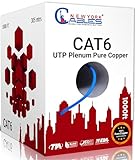 NewYork Cables CAT6 Plenum Cable 1000ft | 100% Pure Copper, UTP, 550MHz, 23AWG, 4Pair 10GB Ethernet Cable, Certified CMP-Rated Bulk Cat 6 Cable for Networking & Gaming (1000ft, Pure Copper,Blue)
