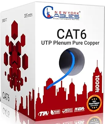 New York Cables CAT6 Plenum Cable 1000ft, 100% Pure Copper, Blue