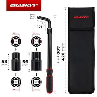 HASKYY Set di chiavi telescopiche per dadi delle ruote 355-530mm Estensibile 1/2 Pollici Attacco 17/19mm & 21/23mm, Chiave per pneumatici, Utensile per pneumatici con sacchetto di conservazione