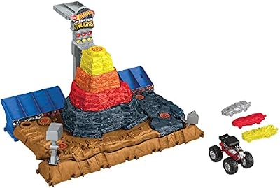Hot Wheels Monster Trucks Arena World Pista Central Aplastar y Destruir Bone Shaker Pista para Coches de Juguete, +3 años (Mattel HNB96)