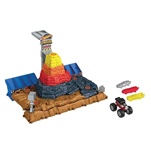 Hot Wheels Monster Trucks Arena World Pista Central Aplastar y Destruir Bone Shaker Pista para Coches de Juguete, +3 años (Mattel HNB96)