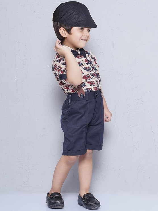 Image of AJ DEZINES Kids Casual Wear Clothing Cotton Shirt Short Set For Boys
