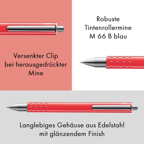 Lamy swift sunset Tintenroller Geschenk Set – Tintenroller mit flüssigem Schreibgefühl – Gehäuse aus Ganzmetall in Strichbreite B – inkl. Tintenrollermine M 66 in blau & Echtleder-Etui
