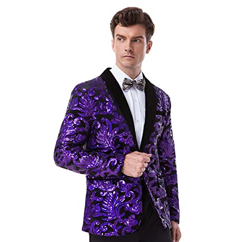 Men's Fashion Velvet Sequins Blazer Floral Pattern Party Prom Suit Jacket2