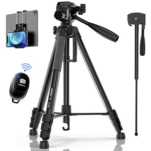KINGJOY 71-inch Camera Tripod Aluminum Monopod Height 180 cm - Lightweight and Compact for Travel with 3-Way Swivel Head and Quick Release Plates for Canon Nikon DSLR Video Shooting