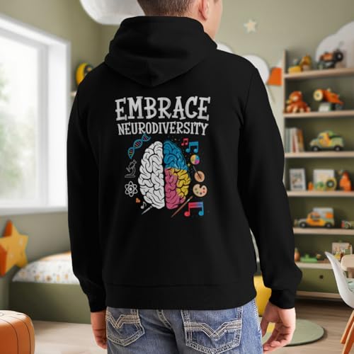Kids Retro Embrace Neurodiversity Autism Awareness Boys Girls Lightweight Kangaroo Pocket Hoodies 6