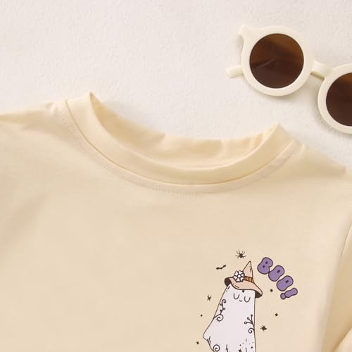 BOUTIKOME Toddler Baby Girls Halloween T-Shirts Boo Ghost Pumpkin Witches Graphic Shirts Kid Short Sleeve Tees Fall Tops 7
