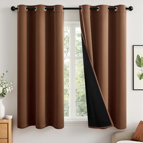 Image of MIULEE 100% Blackout Curtains for Bedroom 40x63 Inch Long Mocha Brown | 2 Thick Layers Thermal Insulated Window Curtains with Black Liner, Noise Reducing Grommet, Drapes for Living Room, 2 Panels