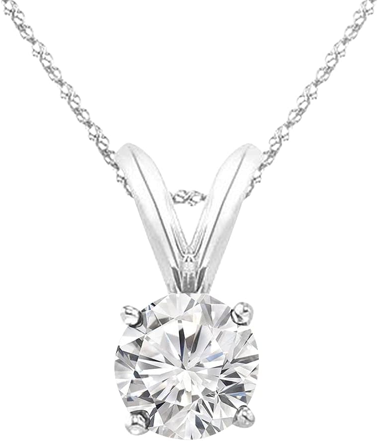 Houston Diamond District 0.5-10 Carat Lab Grown Diamond Solitaire Pendant Necklace, Round Cut Solitaire, 4-Prong Setting, Jewelry for Women (E-F, VS)
