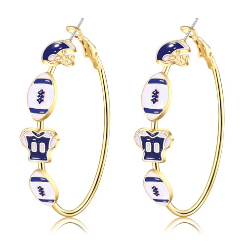 Boderier Game Day Earrings For Women Gold Hoop Earrings Sport Fan Earrings Sports Game Team Jewelry Accessories Blue White cover