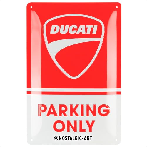 Nostalgic-Art Plaque rétro, 20 x 30 cm, Ducati – Parking Only – Idée cadeau pour motards, Official License Product (OLP), en métal, design vintage