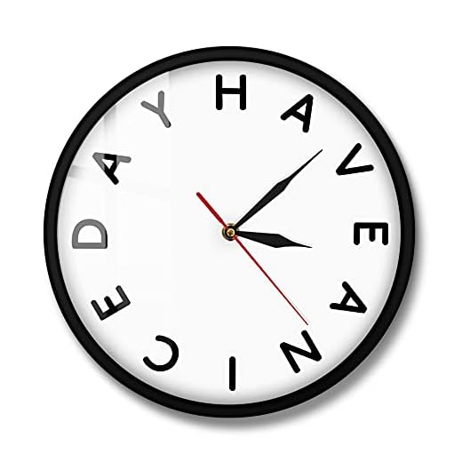 Väggklocka, Ha en trevlig dag tyst icke-tciking vägg klocka kreativ engelsk brev metall ram tid klocka hälsning moderna humör klockor handgjorda gåva till vänner