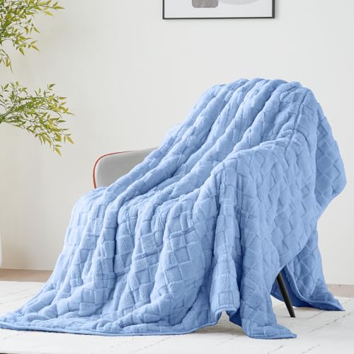 Image of Uttermara Weighted Blanket for Adults 15 lbs Queen Size, Warm Sherpa Fleece Jacquard Heavy Blanket, Soft Fuzzy Weighted Blankets for Couch Bed Sofa, 60 x 80 inches Blue