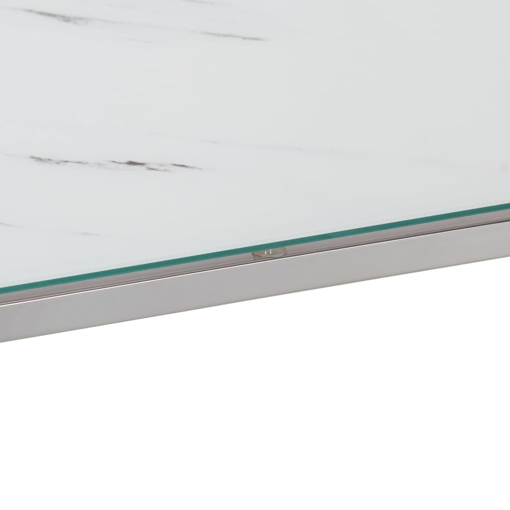 Stolik konsolowy, srebrny, stal szlachetna z blatem ze szkła hartowanego o wyglądzie marmuru, 110 x 35 x 70 cm, stół do przedpokoju, stolik do odkładania do salonu, przedpokoju i sypialni