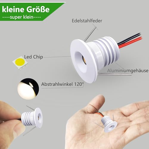 Einbaustrahler LED 1W, mini led Spot,led einbaustrahler 12V Lochmaß 15-18mm,Deckenspots IP65 Einbauspots Warmweiß,Led spot für Carport Badezimmer Küche,mit 230V Trafo,15er set (Weiß,Warmweiß 3000k)