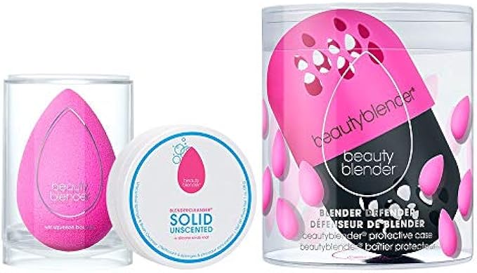 Beautyblender® | Original Pink Beauty Blender + Blender Defender Case + Solid Blendercleanser® Complete 3-Piece Bundle, Beauty Blender for Blending Foundations, Travel Case & Unscented Cleanser, 1oz
