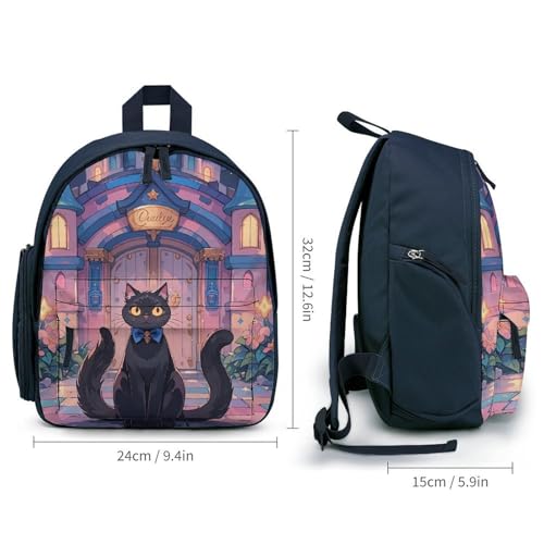 Cat And Magic Castle Gate Backpack for Men Women, Durable Small Bookbag Lightweight Daypack for Travel, Hiking, Blue-style2