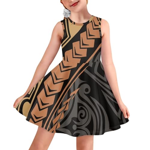Tropical Holiday Twirly Dresses Polynesian Puletasi Samoa Girls Dress A-Line Swing Twirl Dress Sleeveless Dress