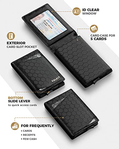 Image of VULKIT Minimalist Wallet for Men Pop Up Credit Card Holder Slim Tactical Bifold Wallets RFID Blocking Magnetic Closure with Gift Box, Black Grid, slim, Minimalist