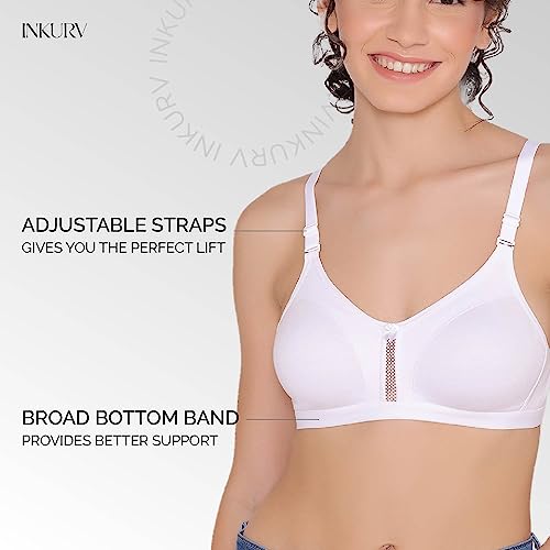 Image of INKURV Women's Non Padded Wireless T-Shirt Bra with Seamless Cups and Detachable Straps Combo of 2