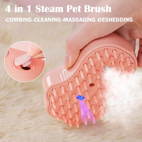 Image of Cat Steam Brush,4 in 1 Spray Cat Brush, Pets Grooming Brush for Shedding, Portable Pet Hair Removal Tool For Cats and Dogs, Pets Steamy Brush,Pink