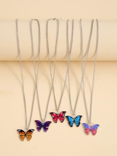 5 Pcs Stylish Butterfly Pendant Necklace Set (Silver)