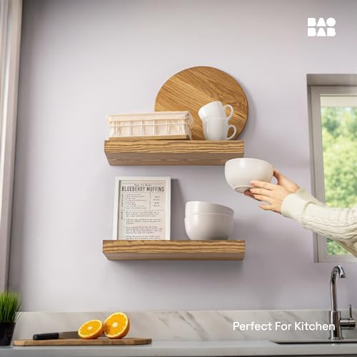 BAOBAB WORKSHOP Natural Wood Floating Shelves for Wall 16 inch - Floating Wall Shelves for Kitchen Bedroom - Wooden Bathroom Shelves - Floating Shelf - Oak Finish, 16" W x 6.7" D x 1.2”H - Image 3
