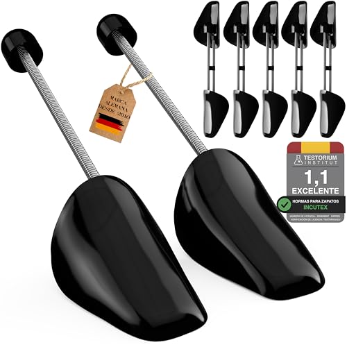 Incutex 5 pares hormas para zapatos tamaño variable 38-44, estiradores de zapatos para hombres y mujeres ideales para zapatillas, deportivas, zapatos planos y mocasines, negro