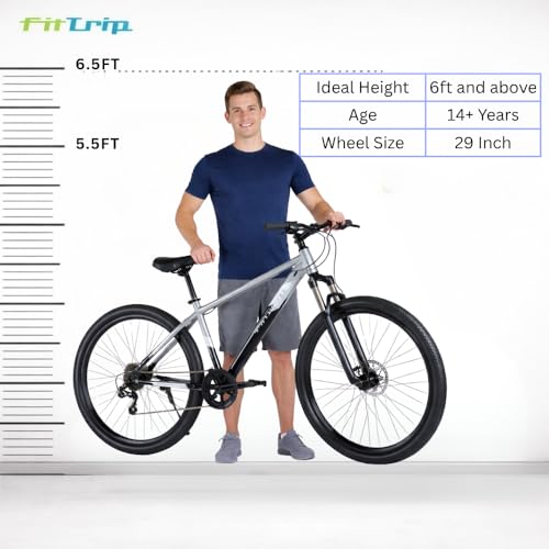 Image of FitTrip Dominator 29T Unisex MTB | Zoom Masera Suspension | Imported Clarks UK Dual Disk Brakes | Dual Tone Paintjob with Crystals | Single Speed | Zero Maintenance (Sterling Silver)