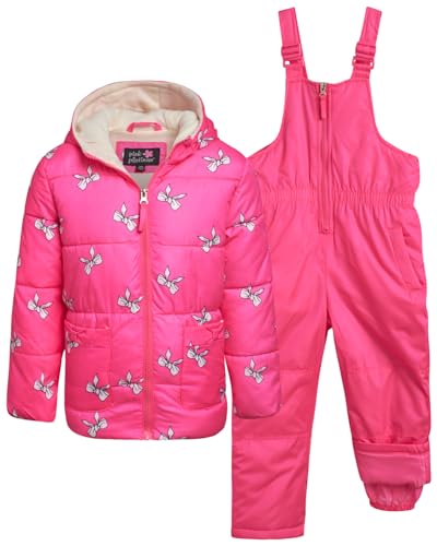 Image of Pink Platinum Girls Snowsuit 2-Piece Insulated Hooded Jacket & Bib | Warm Cozy Cold-Weather Outerwear, Toddler Snow Gear for Sledding, Playtime, and Frosty Winter Days (2T-6X)