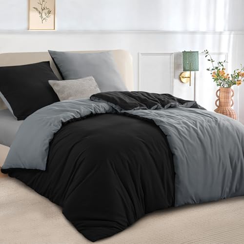 RUIKASI Bettwäsche 135x200 Schwarz Grau 4teilig - Wendebettwäsche Bettbezug 135 x 200 mit Reißverschluss, Oeko-TEX Mikrofaser Bettwäsche Sets,...